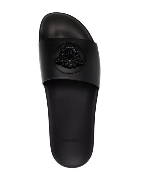 versace slides black|versace la medusa leather slides.